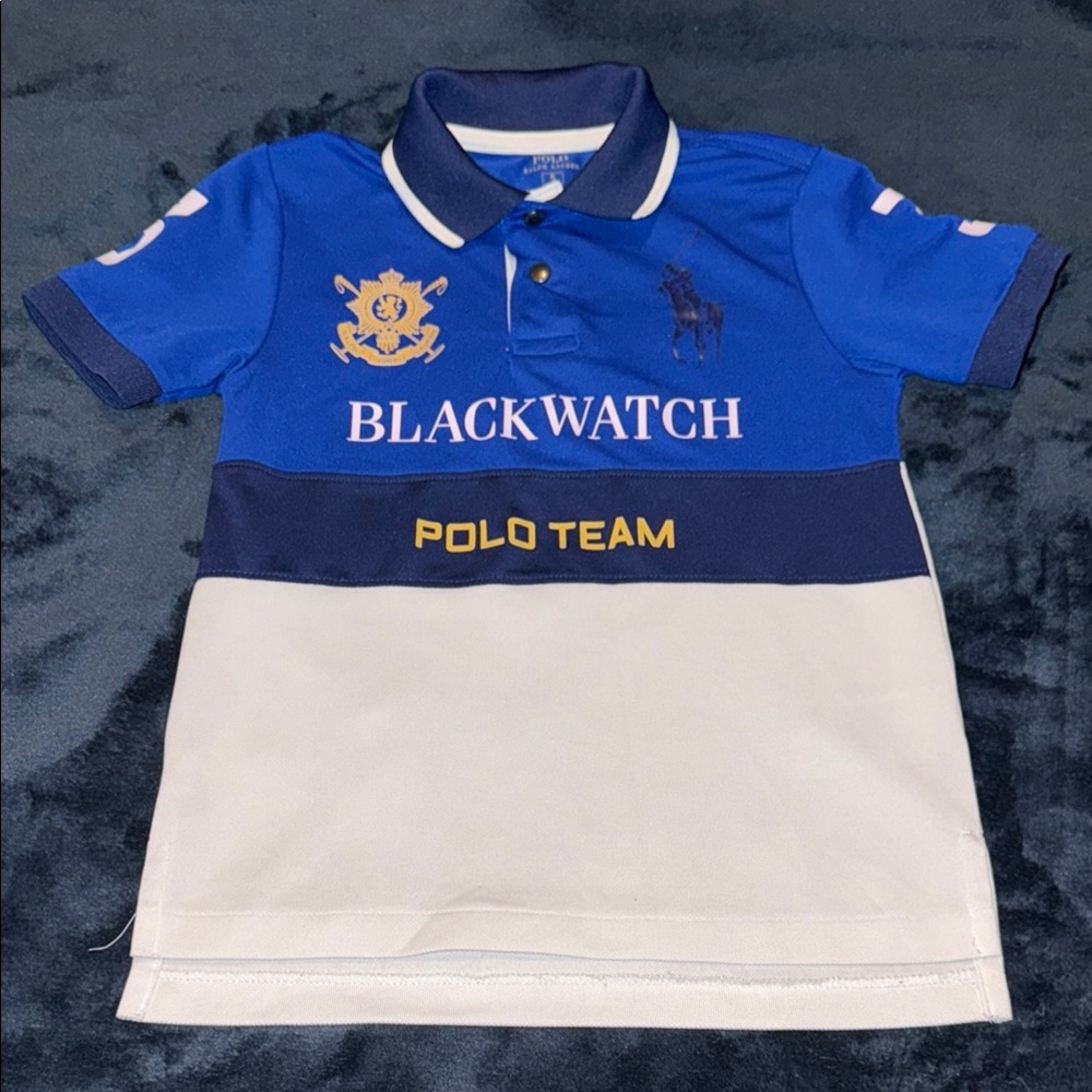 Royal Blue/Navy/White Polo Shirt with Crest.. SIZE 5